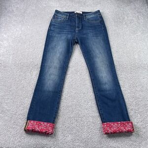 Driftwood Jeans Women 27 Blue Colette Straight Crop Paisley Bandana Accent Denim